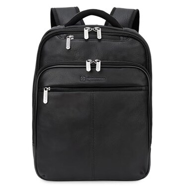Alpine Swiss Olsen 13 Laptop Travel Backpack Genuine Leather Slim Business Travel Carry On Daypack Black