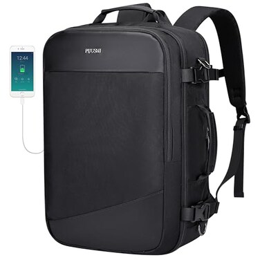 PIJUSHI Travel Backpack for Women Men Carry on Suitcase Backpack Flight Approved Personal Item Bag Fits 16 Inch LaptopPE035 Black