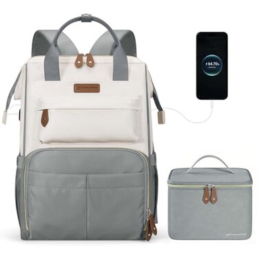 Maelstrom Travel Backpack for Women MenLaptop Backpack Fits 156173 Inch Laptop NurseWork Bag with Insulated Lunch Box Graybeige