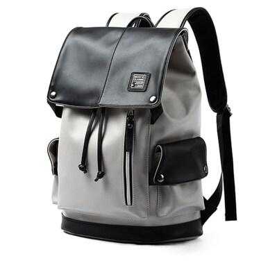 MOYYI Leather Laptop Backpack for Men Vintage Backpack Fits 156 Laptop Waterproof Drawstring Backpack for Travel Daily Business White