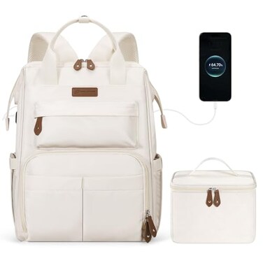 Maelstrom Travel Backpack for Women MenLaptop Backpack Fits 156173 Inch Laptop NurseWork Bag with Insulated Lunch Box Beige
