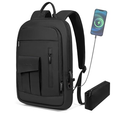 Lixiin Business Backpack for Men Slim Lightweight Laptop Backpack Water Resistant Small Office Backpack for Commute Travel Daily Office Work with Small Bag Black 156