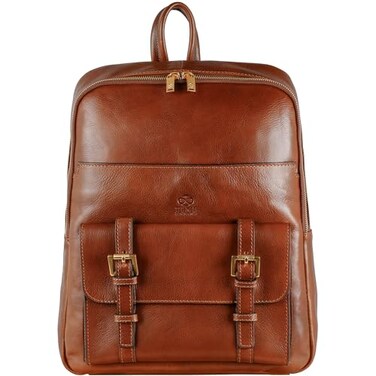 Time Resistance Leather Backpack for Men and Women Laptop Bag up to 15 Cognac Brown Business Rucksack