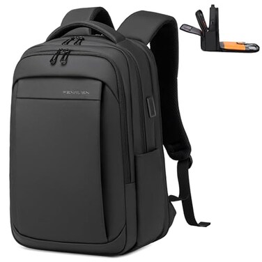 FENRUIEN Expandable Travel Backpack for Men Water Resistant Computer Backpack with USB Charging PortBlack Laptop Bag 156 Inch