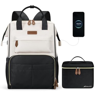 Maelstrom Travel Backpack for Women MenLaptop Backpack Fits 156173 Inch Laptop NurseWork Bag with Insulated Lunch Box Blackbeige