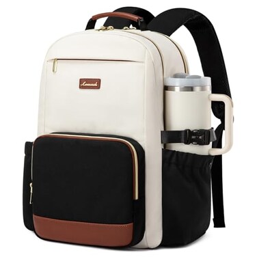 LOVEVOOK Laptop Backpack for Women with Pouch Pocket for Large Capacity Cup17 Inch Laptop Computer Bag Travel Backpack PurseWaterproof Work Business Backpack College Teacher BagsBeigeBlackBrown