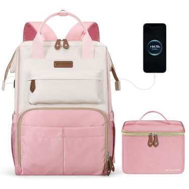 Maelstrom Travel Backpack for Women MenLaptop Backpack Fits 156173 Inch Laptop NurseWork Bag with Insulated Lunch Box Pinkbeige