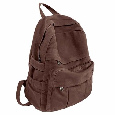 GAMLFL Coffee Brown Canvas Backpack for Women Men Retro Aesthetic Rucksack Basic Backpack for High SchoolCollege Students Travel Laptop Bag