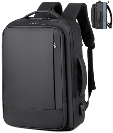 ORILOOSEN 17156 Business laptop backpack PU backpacks Travel laptop backpackcarry on backpacks Expandable backpack Men Women 01Standard Black