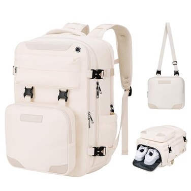 Maelstrom Travel Backpack for Women Men 2 in 1 Crossbody Bag Laptop Backpack Fits 156173 Inch Laptop 26L WorkNurseTeacher Bag Carry On Backpack with Shoe CompartmentBeige