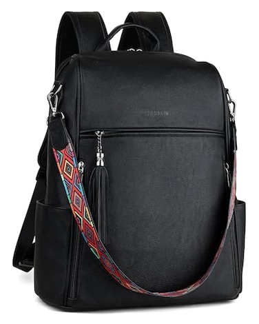 FADEON Leather Laptop Backpack for Women Designer 156 inch PU Laptop Bag Ladies Travel Computer Work Backpack Black
