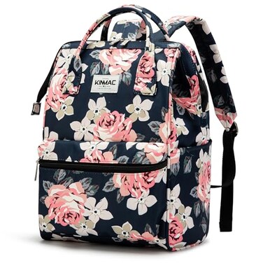 Kinmac Laptop Backpack for Women and Men Large Capacity Travel Backpack for 156 inch Laptop Computer Blue Rose