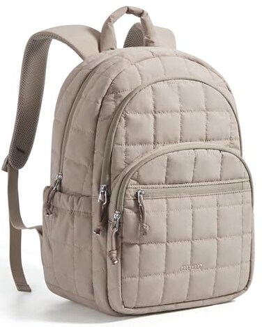 BAGSMART College Laptop Backpack Travel Backpack for Women Quilted Casual Daypack WaterResistant Bookbag for 156 Inch Laptop Camel