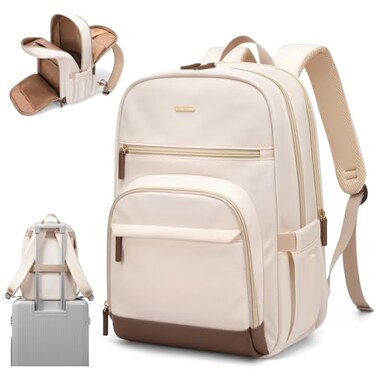 TENSTAR Laptop Backpack for Women Computer Backpack Fit 16 Inch Notebook Large Capacity College Backpack Bookbag Casual Daypack for Travel Classic Beige