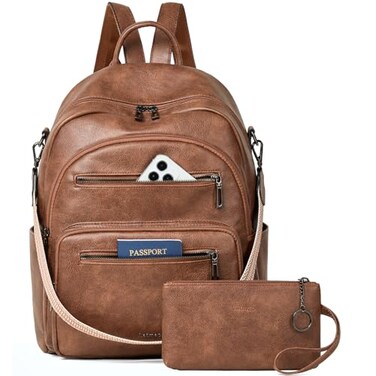 LATMAP Backpack Purse for Women Laptop Backpack Leather Travel Backpack Shoulder Bag Teacher College Daypack Work Handbag fits 14 LaptopBrown