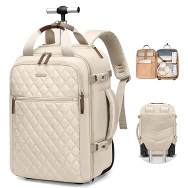 GOLF QUALITY Rolling Backpack for WomenTravel Laptop Backpack with Wheels Roller Wheeled Backpack Underseat Carry On Luggage for Travel Business TripFit 17InchApricot