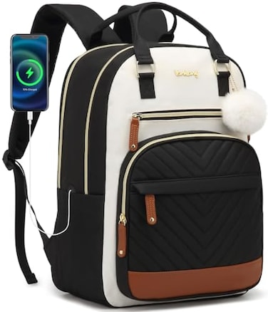 VANKANY Laptop Backpack for Women Bookbag for Teacher Work College Back Pack with Charging Hole High School Backpack for Teen Girls Water Resistant BeigeBlack Brown