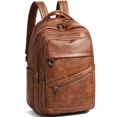 LATMAP 43L Backpack for Women Men Vegan Leather Backpack Purse Travel Carryon Bag College Bookbag Work fits 17 Laptop Brown