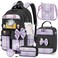 LEWKANA Girls Backpack with Lunch Box Set 5pc Black Cute Kawaii Bookbag for Teens Aesthetic School Backpack for Elementary
