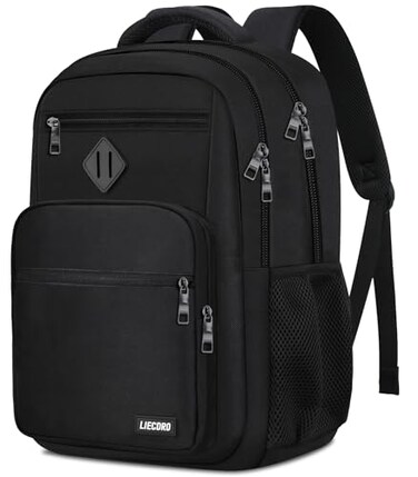 LIECDRO Black Backpack for Men School Backpack for Boys Teens156 inch Laptop Back Pack with Reinforced Straps Backpacks for School Business Work College Travel College Book Bag Bookbag