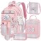 LEWKANA Girls Backpack with Lunch Box Set 5pc Pink Cute Kawaii Bookbag for Teens Aesthetic School Backpack for Elementary