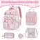 LEWKANA Girls Backpack with Lunch Box Set 5pc Pink Cute Kawaii Bookbag for Teens Aesthetic School Backpack for Elementary