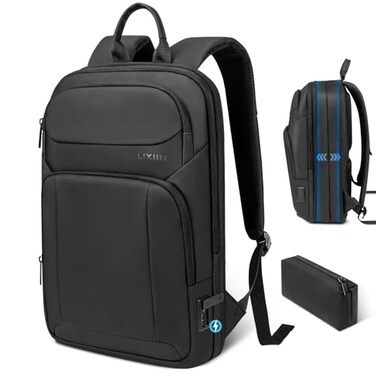 Lixiin Backpack for Men Slim Expandable Travel Laptop Backpack with USB Charging Port Water Resistant AntiTheft Business Backpack Fits 156In Laptop for Commute Work College with Small BagBusiness Blac