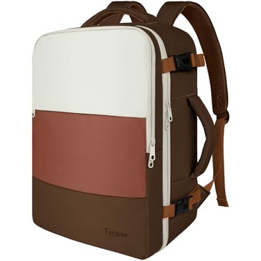 Taygeer Travel Backpack for Women Men Airline Approved Carry on Backpack with Water Bottle Pocket Laptop Compartment Weekender Bag for Weekender Gym Work Hiking Essentials Khaki Beige