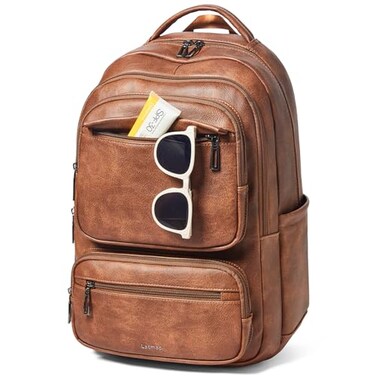 LATMAP 43L Backpack For Women Men Vegan Leather Backpack Purse Shoulder Bookbag 17 16 156 Inch Laptop Bag Handbags For Travel Work College Large Brown