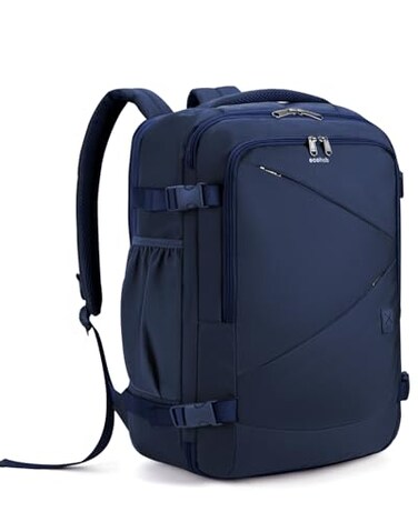 ECOHUB Carry On Travel Backpack Expandable Airlines Personal Item Bag 18x14x8 Water Resistant 17 inch Laptop Backpack Flight Approved 12 Pockets 30L Work Backpacks with Wet Pocket Cable Slot Blue