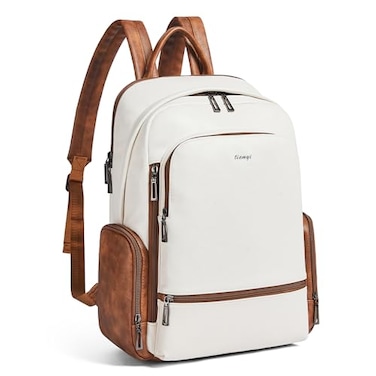 tiamyi Leather Backpack for Women Men Fits 160 Inch Laptop Soft Vegan Leather Backpack for Travel and Daily Use Beige