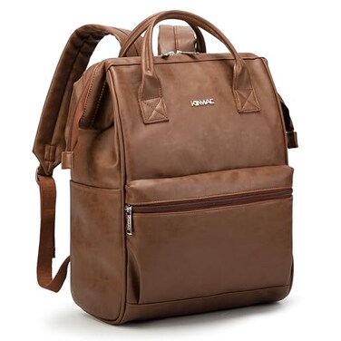 Kinmac Laptop Backpack for Women and Men Large Capacity Travel Backpack for 156 inch Laptop Computer Coffee PU
