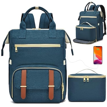aocrin Lunch Backpack 156 Inch Laptop Backpack with USB Port Stylish Nurse Teacher and Work Bag with Insulated Cooler Lunch Box for Women Blue