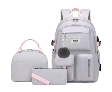 Wadirum Fashion School Backpack Set for Girl Roomy Women Laptop Backpack Grey