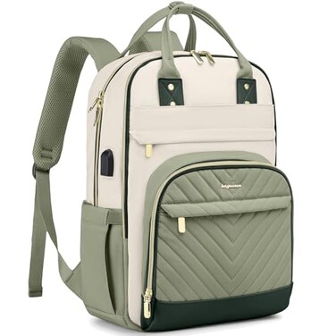 bagswan Laptop Backpack for Women Work Bag 156 inch Travel Backpack with USB Charger College Bookbag Waterproof Business Computer Backpack Antitheft Casual Backpacks for Nurse Teacher Beige Light Gree