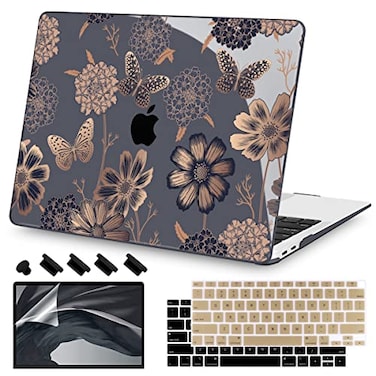 Teryeefi for MacBook Air 13 inch Case 2021 2020 2019 2018 Release Model A2337 A2179 A1932 Retina Display with Touch ID Plastic Hard Shell Case Keyboard Cover for MacBook Air 13 M1 Gold Flowers