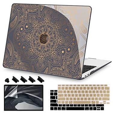 Teryeefi Compatible with MacBook Air 13 inch Case M1 Chip A2337 A2179 A1932 Retina Display Touch ID A2018 2019 2020 Release Plastic Hard Shell Keyboard Cover Screen ProtectorGold Mandala