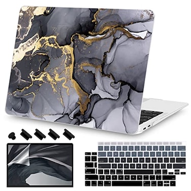 Teryeefi Compatible with 2018 2019 2020 MacBook Air 13 inch Case M1 Chip A2337 A2179 A1932 Retina Display Touch ID Plastic Hard Shell Keyboard Cover Screen ProtectorGray Marble