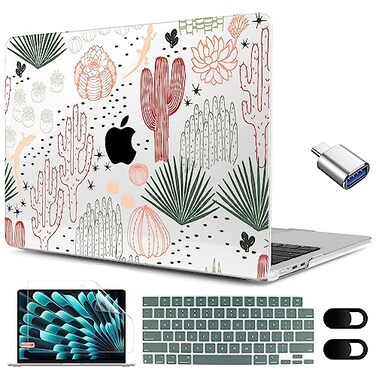 MEEgoodo for M5M4M3M2 MacBook Air 15 inch Case 2026 2025 2024 2023 Case Fit Model A3448A3241A3114A2941 for MacBook Air 153 inch Cacti