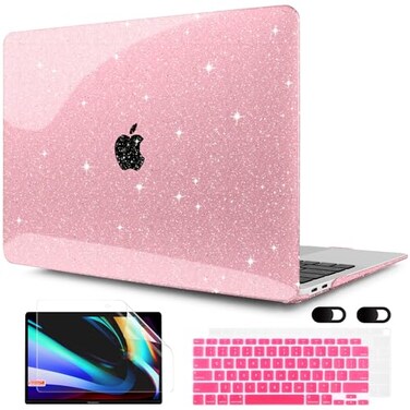 MEEgoodo Case for MacBook Air 13 inch 2021 2020 2019 2018 Released A2337 M1 A2179 A1932 with Touch ID Thin Soft PC Hard Shell with Keyboard Cover Compatible with MacBook Air Case 133 Glitter Pink
