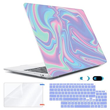 HOHAIYOO Compatible with MacBook Air 13 inch Case 2022 2021 20202018 Release M1 A2337 A2179 A1932 with Touch ID Hard Print Case Keyboard Skin Webcam Cover Screen Protector Abstract Liquid