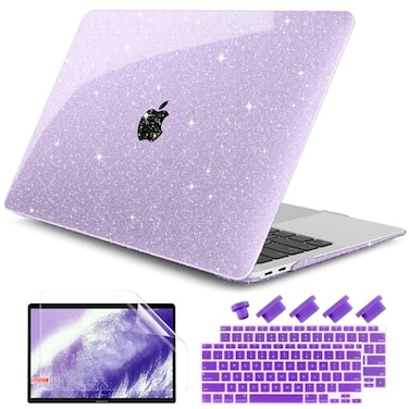 DONGKE for MacBook Air 13 inch Case 20212018 Release A2337 M1 A2179 A1932 Bling Plastic Hard Shell Case Keyboard Cover Only Compatible with MacBook Air 13 inch Retina Fits Touch ID Sparkly Purple