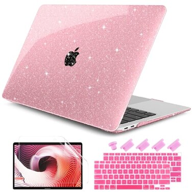 DONGKE for MacBook Air 13 inch Case 20212018 Release A2337 M1 A2179 A1932 Bling Plastic Hard Shell Case Keyboard Cover Only Compatible with MacBook Air 13 inch Retina Fits Touch ID Sparkly Pink