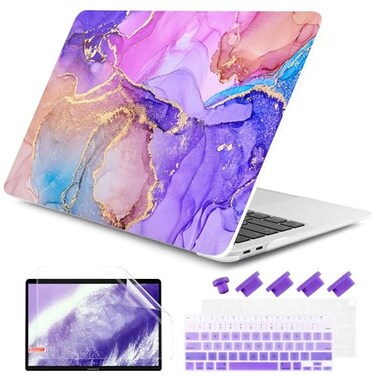 DONGKE Compatible with MacBook Air 13 inch Case 2021 2020 2019 2018 Release A2337 M1 A2179 A1932 with Retina Display Touch ID Plastic Hard Shell Keyboard Cover Fluid Art X255