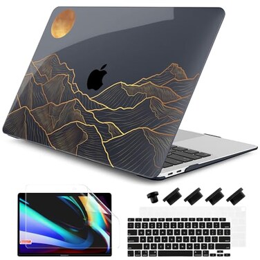 DONGKE Compatible with MacBook Air 13 inch Case 2021 2020 2019 2018 Release A2337 M1 A2179 A1932 with Retina Display Touch ID Plastic Hard Shell Keyboard Cover Abstract Mountain