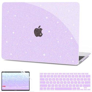 G JGOO Compatible with MacBook Air 13 Inch Case 2022 2021 2020 2019 2018 Release M1 A2337 A2179 A1932 Touch ID Glitter Plastic Hard Shell Case Keyboard Cover Screen Protector Sparkly Purple