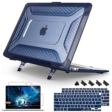 Mektron Heavy Duty Casefor MacBook Air 13 inch 2020 2019 2018 Release Model A2337 M1 A2179 A1932 Shockproof Durable Protective Hard Shell with Fold KickstandNavy Blue