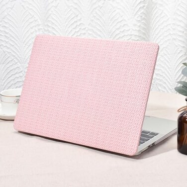 Seorsok Compatible with MacBook Air 15 inch Case 2026 20252023 Release M5 A3448 M4 A3241 M3 A3114 M2 A2941Elegant Leather Plastic Hard Case with Keyboard CoverPink Woven Fabric No Logo Cutout