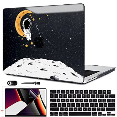 LCMOCICO for MacBook Pro 14 inch Case 2026 2025 20242021 Model A3426 A3427 A3434 A3401 A3112 A2992 A2918 A2779 A2442 M5 M4 M3 M2 M1 ProMax Shiny Pattern Plastic Hard Shell Cover Astronaut Moon