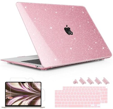 May Chen Compatible with MacBook Air 13 inch Case 2021 2020 2019 2018 Release Models M1 A2337 A2179 A1932 Plastic Hard Shell Case for Mac Air 13 inch with Retina Fits Touch ID Pink Glitter